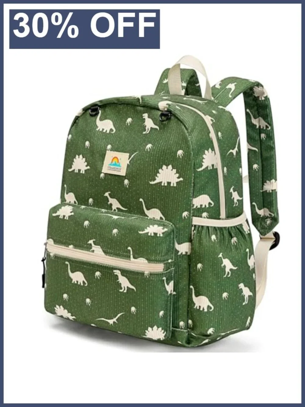 Kids Backpack for School - Corduroy Dinosaur Daypack with Whistle